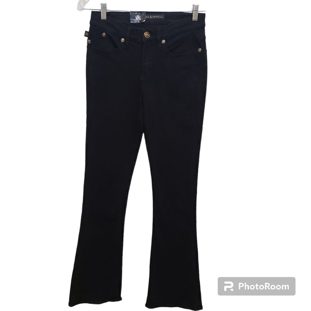Rock & Republic Women's Jeans Boot cut Dark Wash Stretchy Bling Pockets Sz 6 - Picture 4 of 14